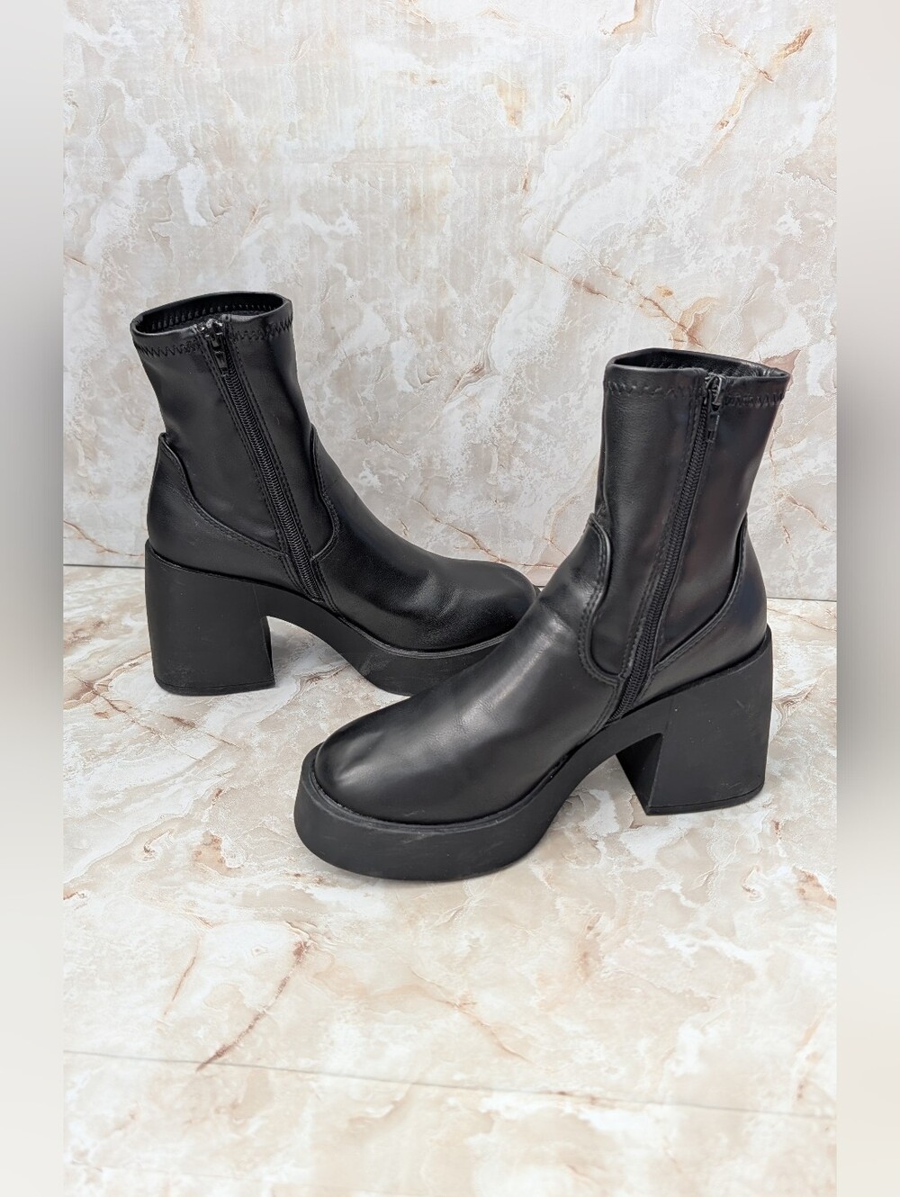 Madden Girl Ankle Boots Black Platform Block Heel Lug Sole Woman's Sz 7 - Picture 8 of 13